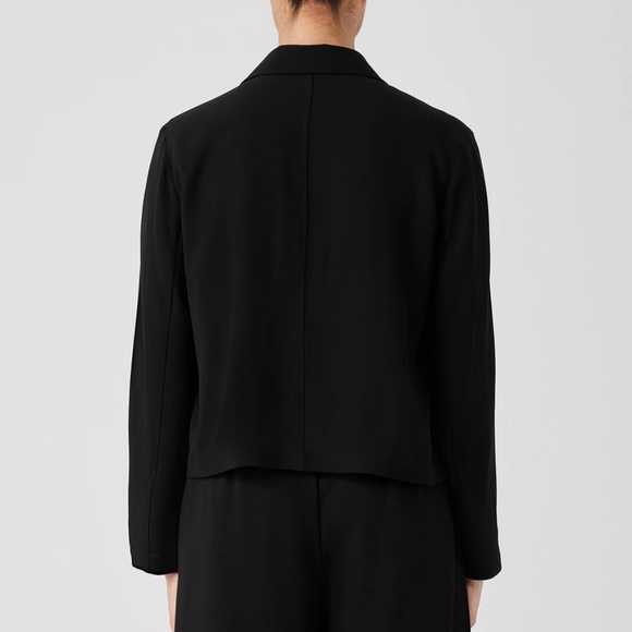EILEEN FISHER Silk Georgette Black Crepe Blazer Medium - Picture 3 of 7